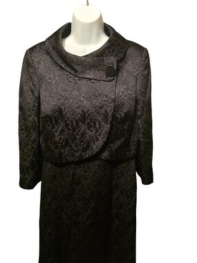 Tahari Black Textured Midi Dress with Cropped Jacket